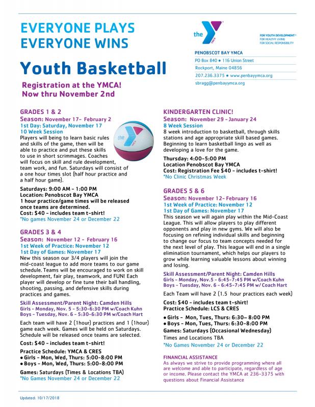 YMCA Basketball Registration Happening Now! PenBay Pilot